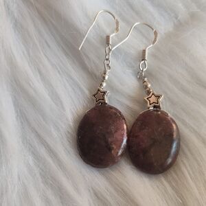 Handmade Purple Stone Drop Earrings with Star Accent